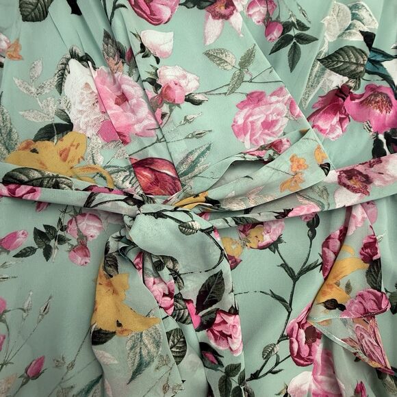 NEW Eliza J Maxi Faux Wrap Floral Dress Women 6 Chiffon Rollover Cap Sleeve - Picture 5 of 15